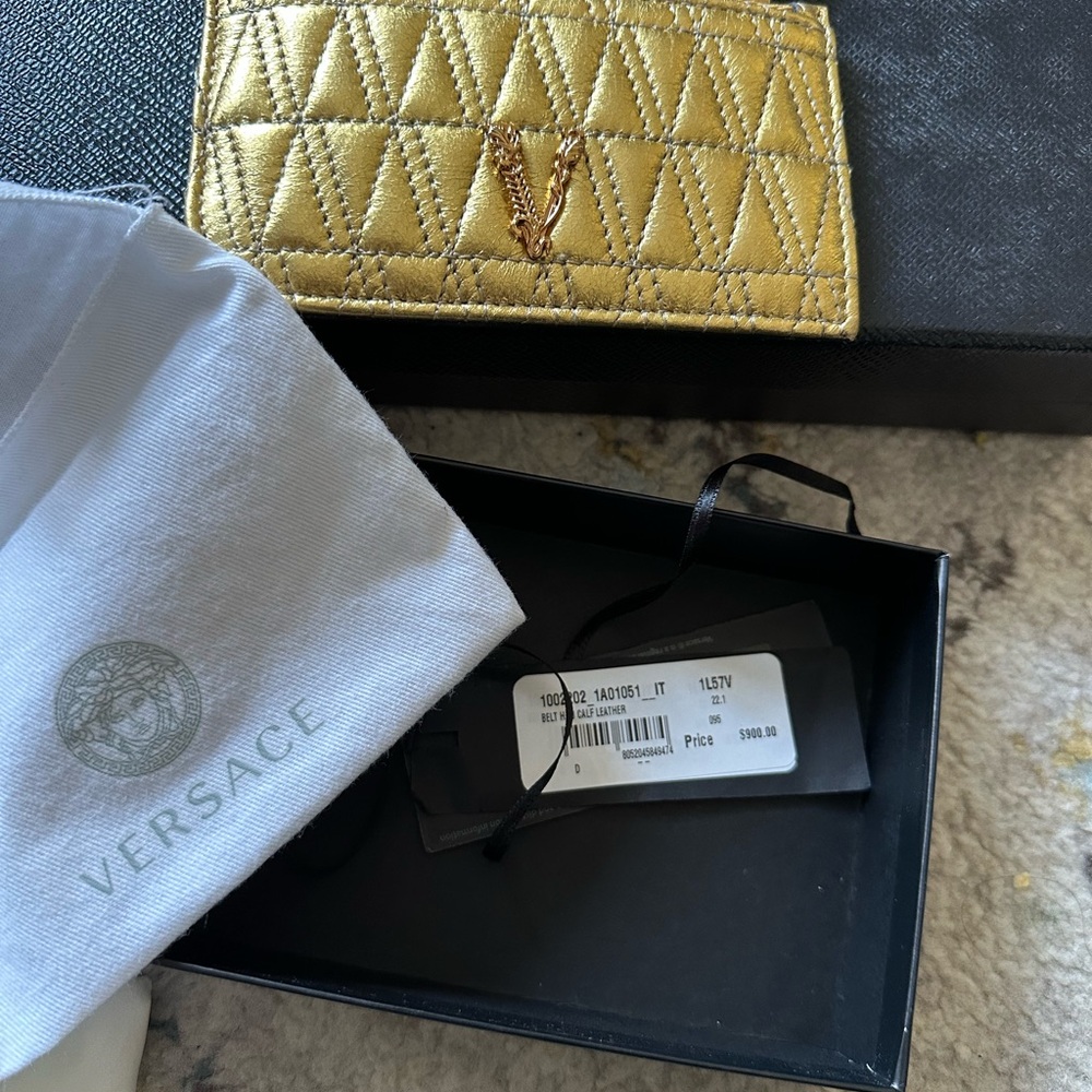 Versace Quilted Gold Card Holder